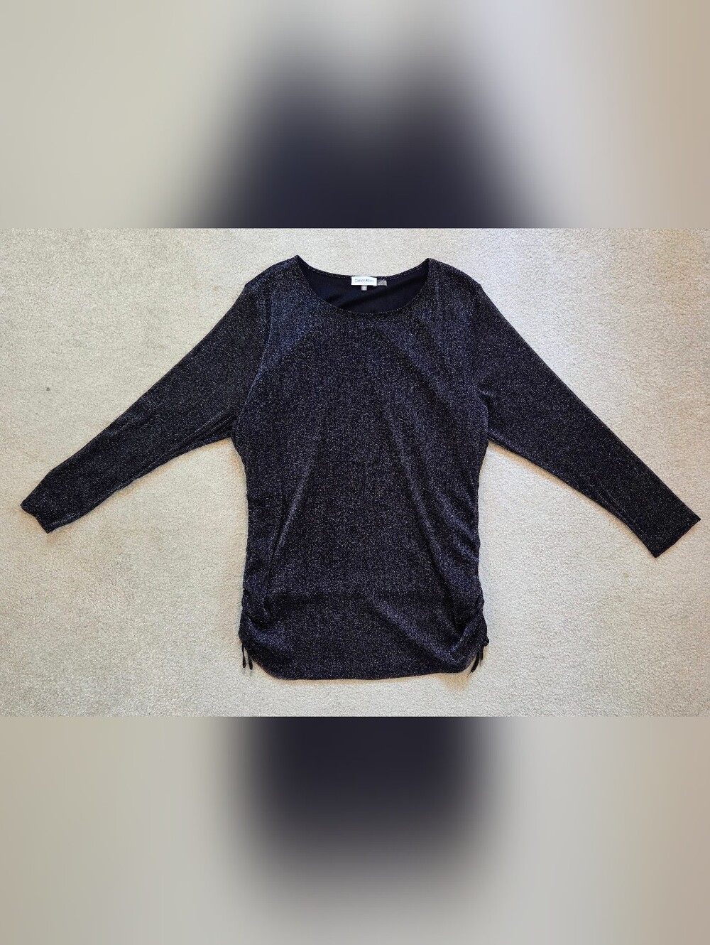 Calvin Klein Women’s 3X Black Metallic Ruched Side Long Sleeve Top